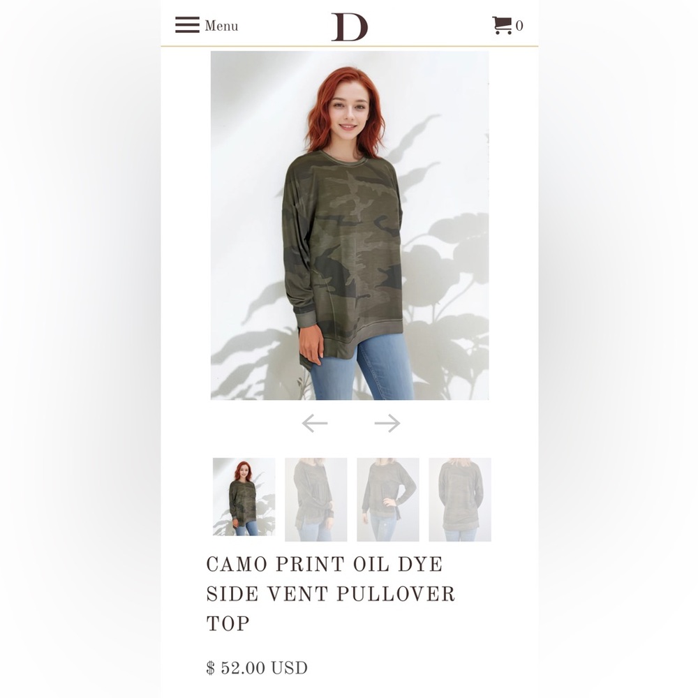 Dantelle Camo Print Pullover Top